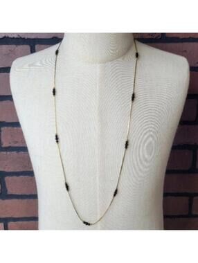 Korea Gold Tone Black Beaded Long Single Strand Necklace
